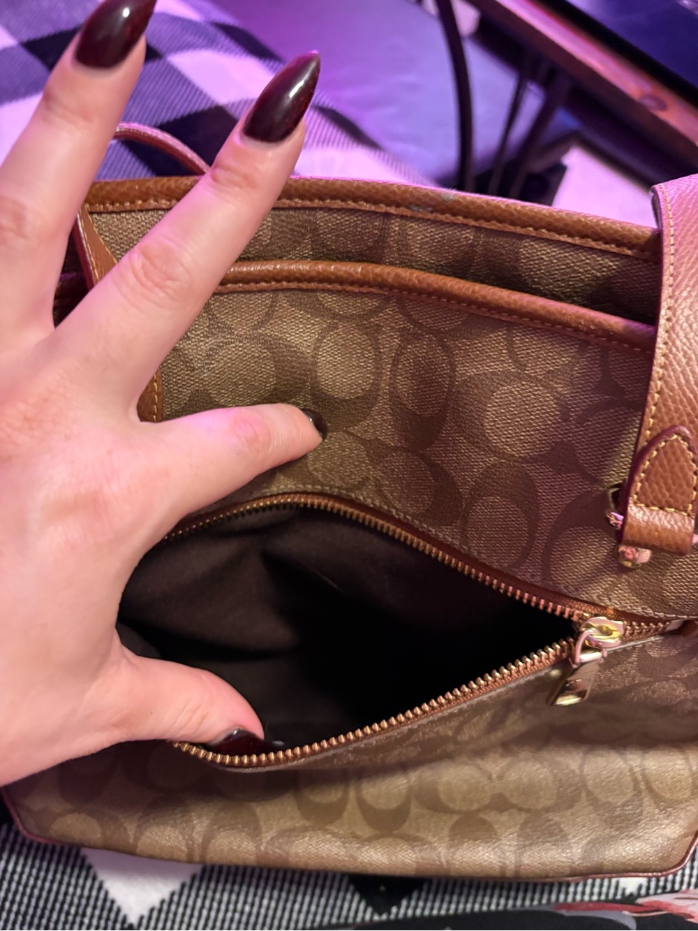 Coach Brown Signature Leather Shoulder Tote - Picture 11 of 11